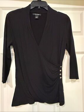 White House Black Market Black Wrap-Style Blouse with Side Buttons